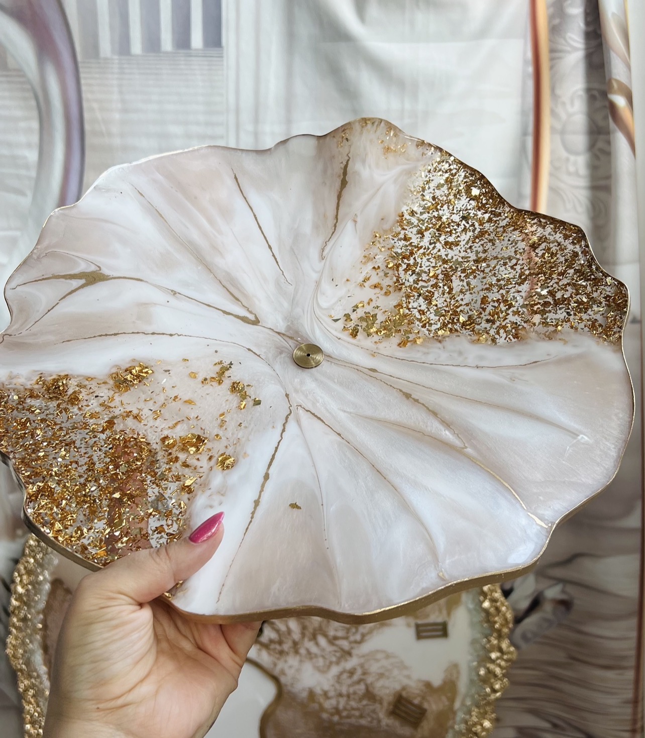 میوه خوری طرح سنگ وورق طلا عاجی