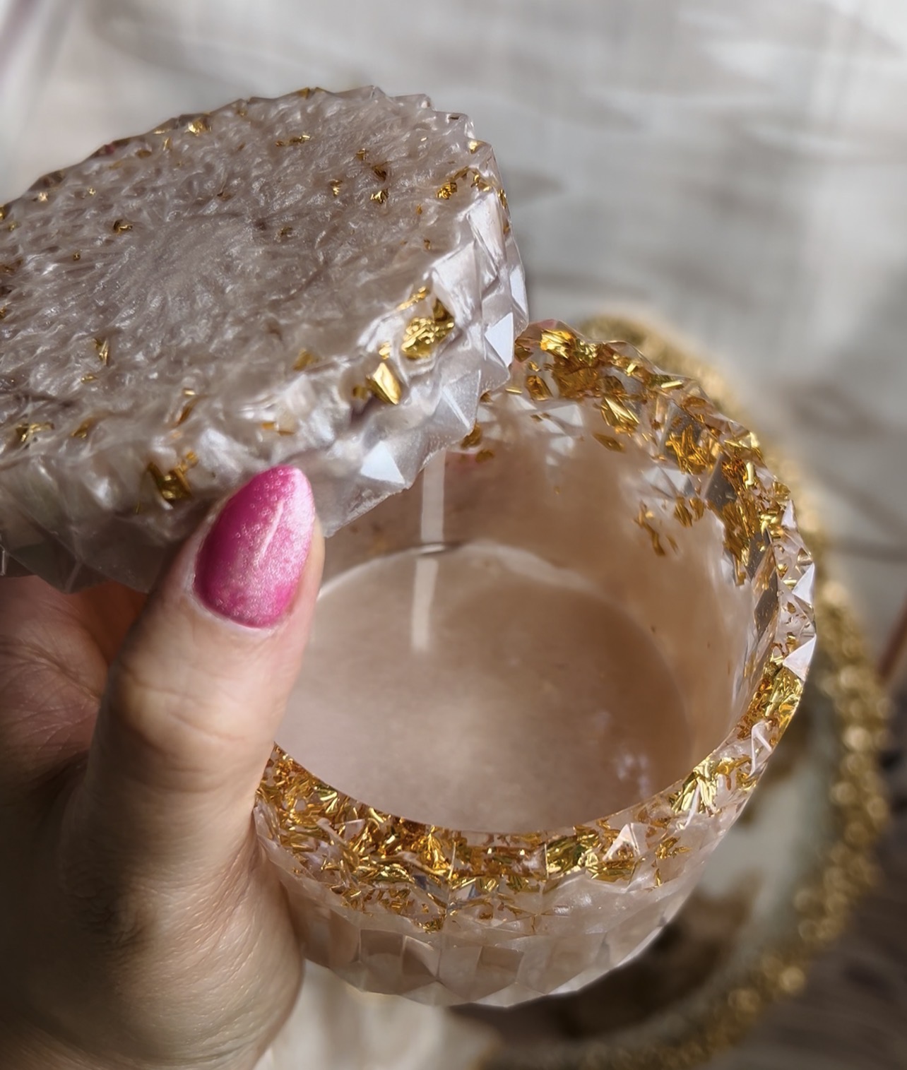 قندان طرح سنگ وورق طلا عاجی