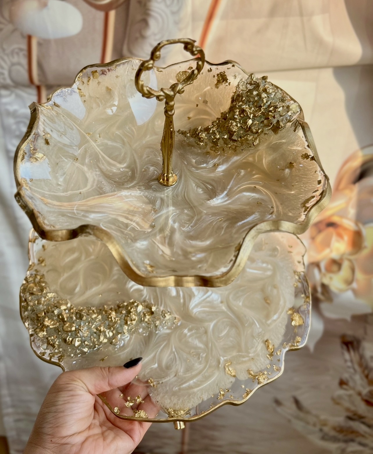 ست پذیرایی رزینی رنگ  عسلی طرح موج