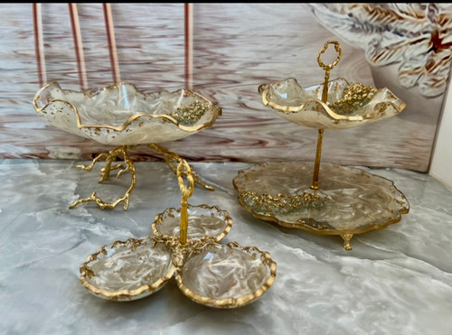 ست پذیرایی رزینی رنگ عسلی طرح موج