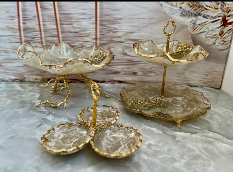 ست پذیرایی رزینی رنگ عسلی طرح موج